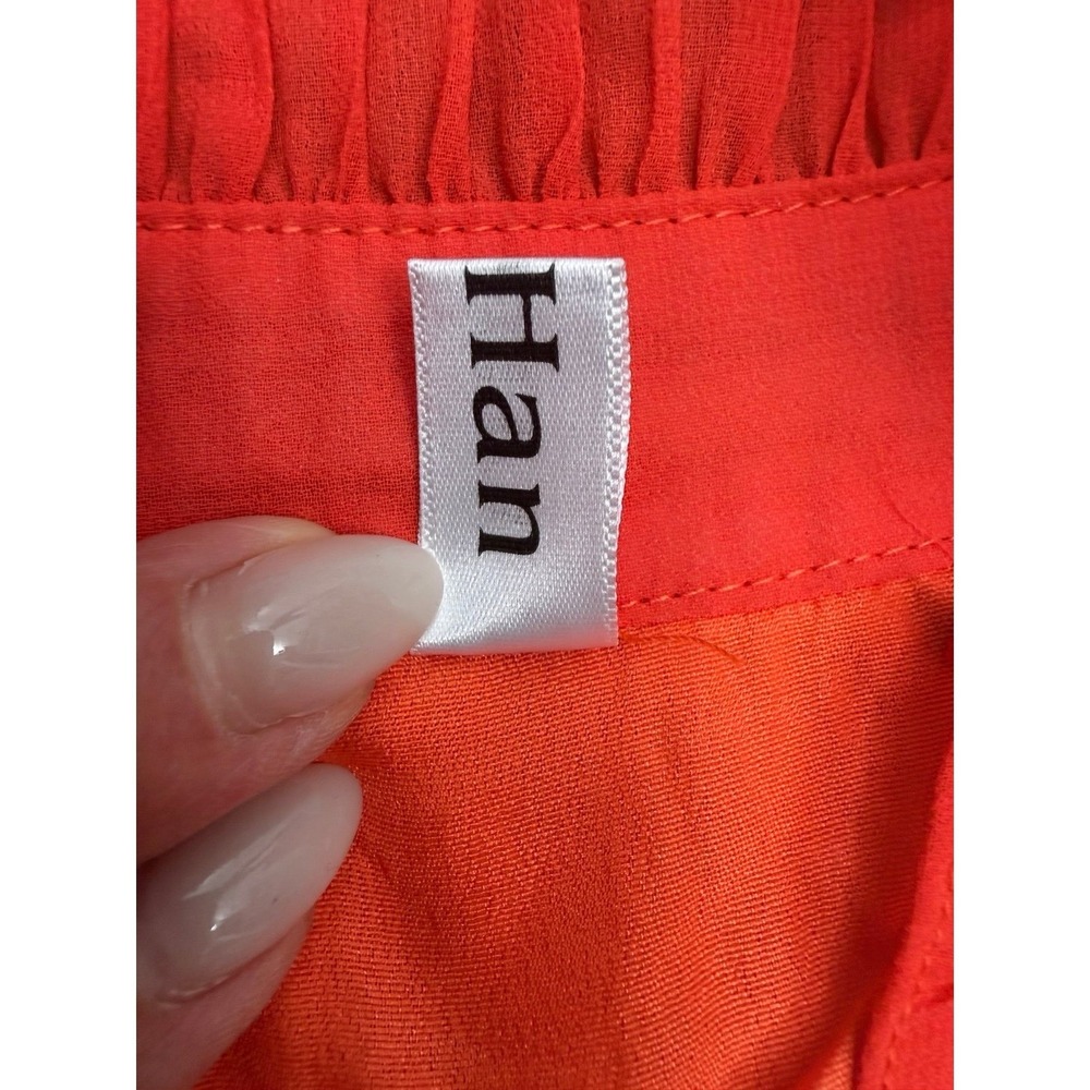 Liu Han Red Chiffon Ruffle Pleated A-Line Midi Dress Size M Cocktail - Picture 6 of 9
